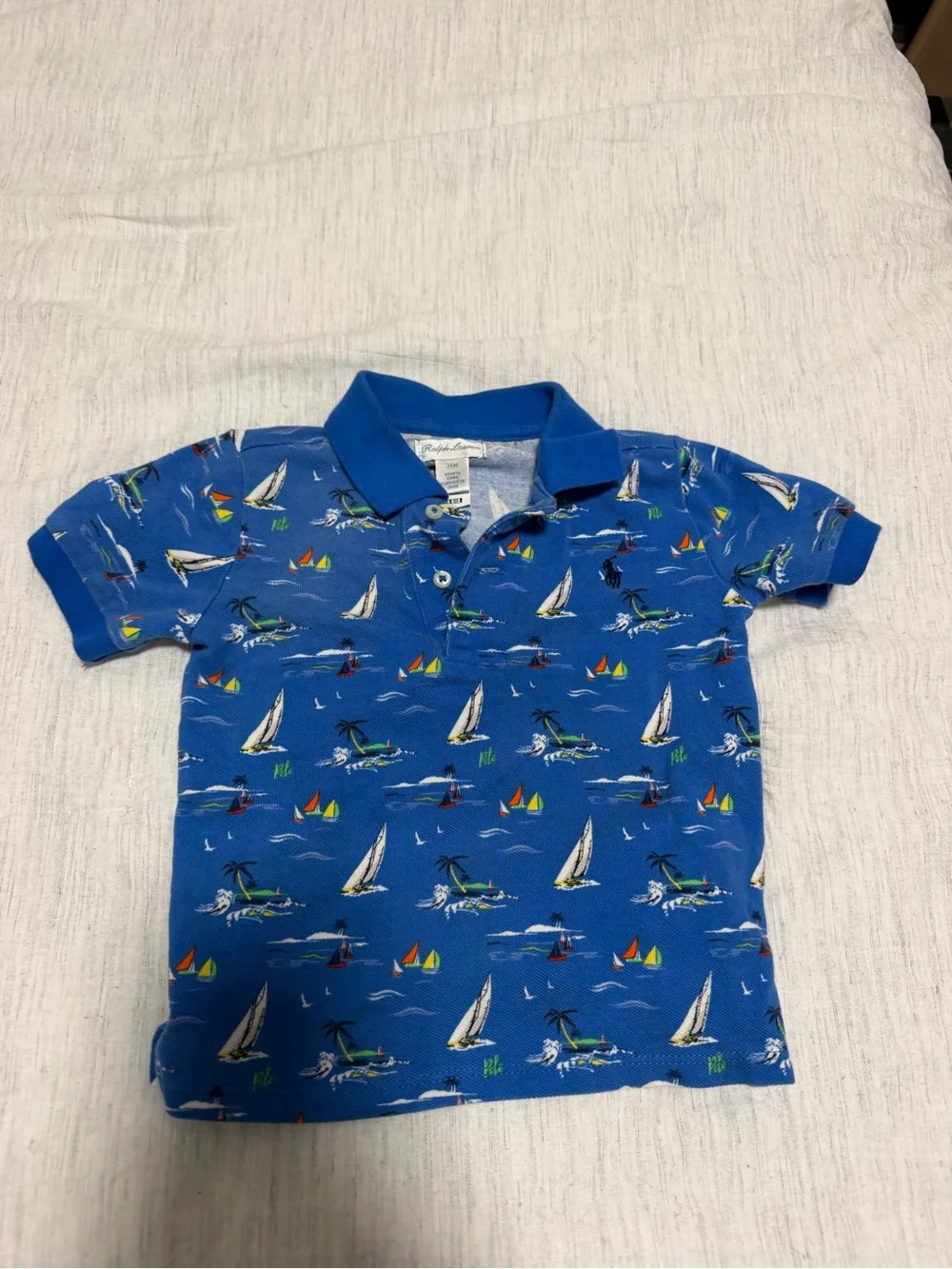 Ralph Lauren Kids Blue Sailboat Polo Shirt - Size 24 Months
